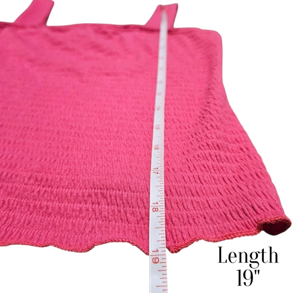 Paper Crane Smocked Tube Tank Top Pink Textured Stretch Crop Y2K Lettuce Hem S - Picture 6 of 8